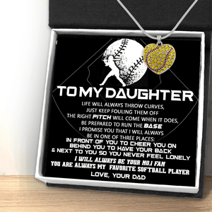 New Softball Heart Necklace - To My Daughter - From Dad - Life Will Always Throw Curves, Just Keep Fouling Them Off - Gnep17010