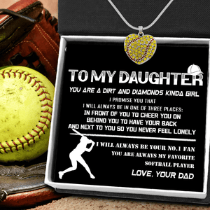 New Softball Heart Necklace -  To My Daughter - From Dad - You Are Dirt And Diamonds Kinda Girl - Gnep17004