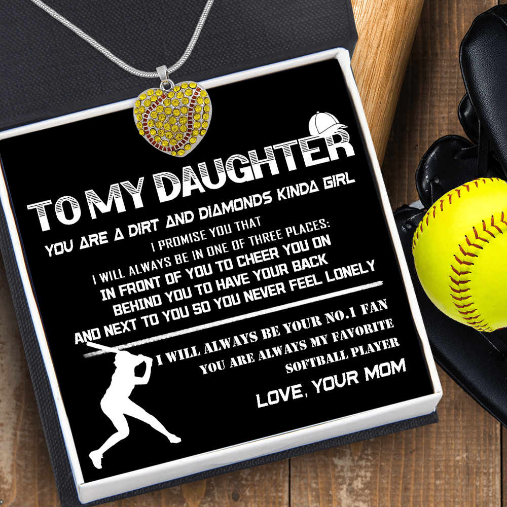 New Softball Heart Necklace -  To My Daughter - From Mom - I Promise You That I Will Always Behind You - Gnep17005
