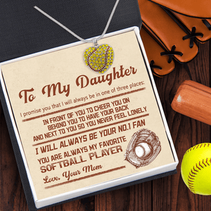 New Softball Heart Necklace - To My Daughter - From Mom - I Will Always Cheer You On - Gnep17007