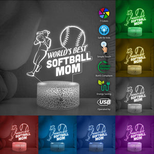 Night Led Light - Softball - To Mom - World's Best Softball Mom - Glcb19003