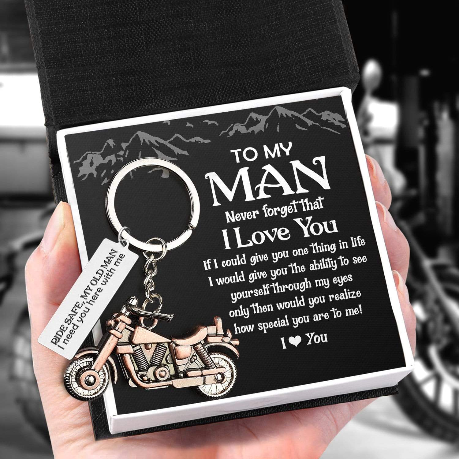 Old-School motorcycle Keychain - Biker - To My Man - I Love You - Gkej26001