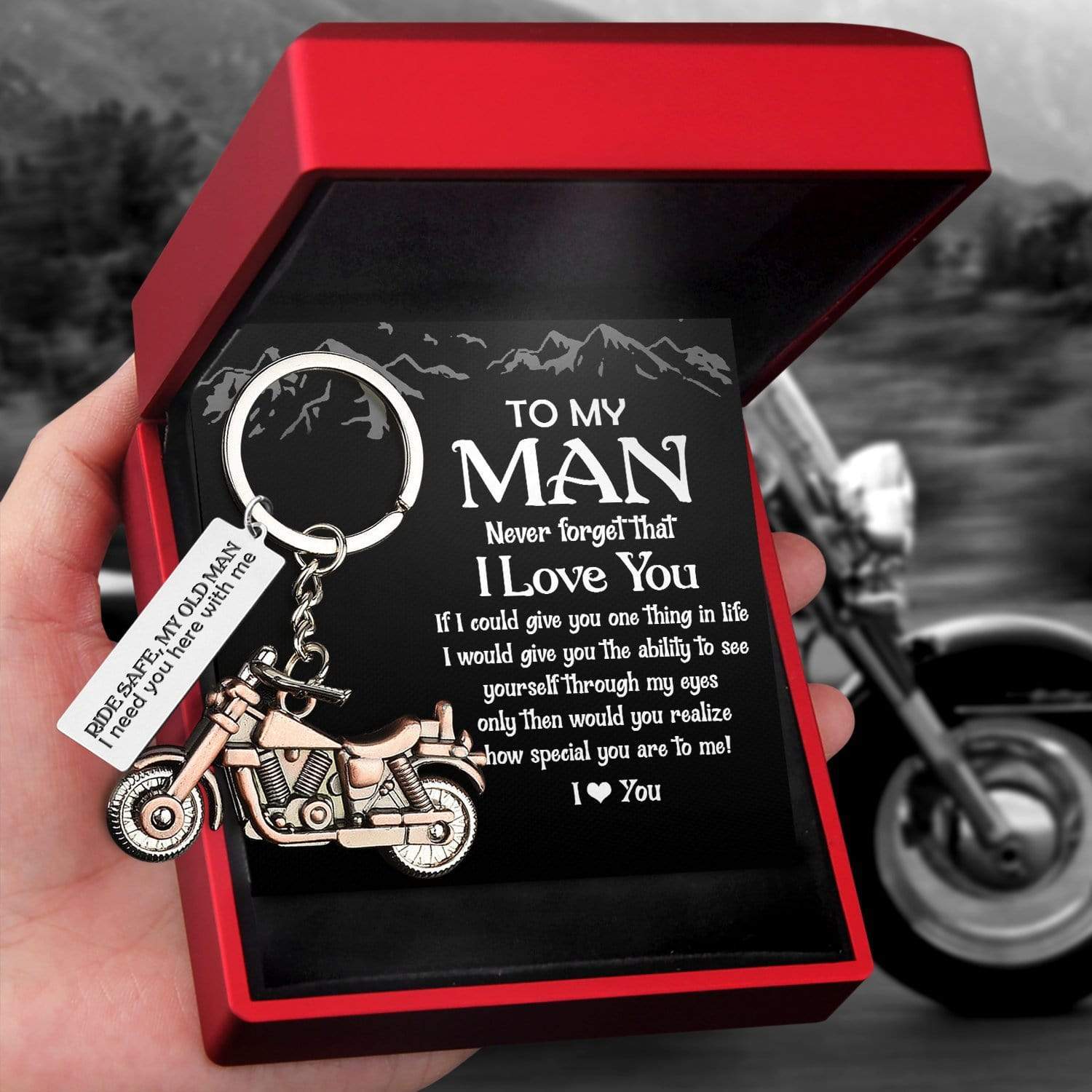 ★Wai Kei★ MAY I BE HAPPY Man to Man Navy YKBE01TS07-2 Old-School Motorcycle Keychain - Biker - To My Man - I Love