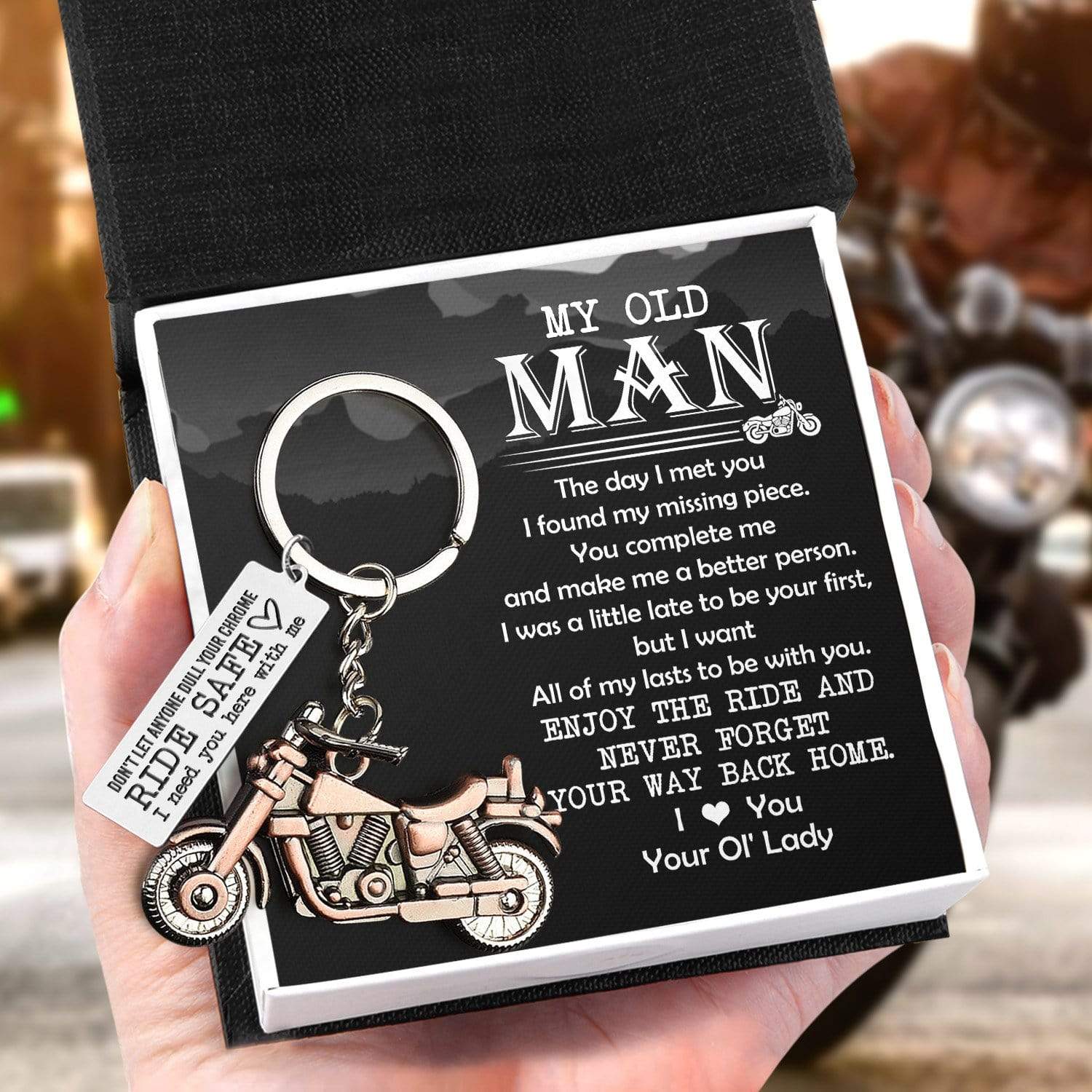 Old-School Motorcycle Keychain - Biker - To My Old Man - I Love You - Gkej26002