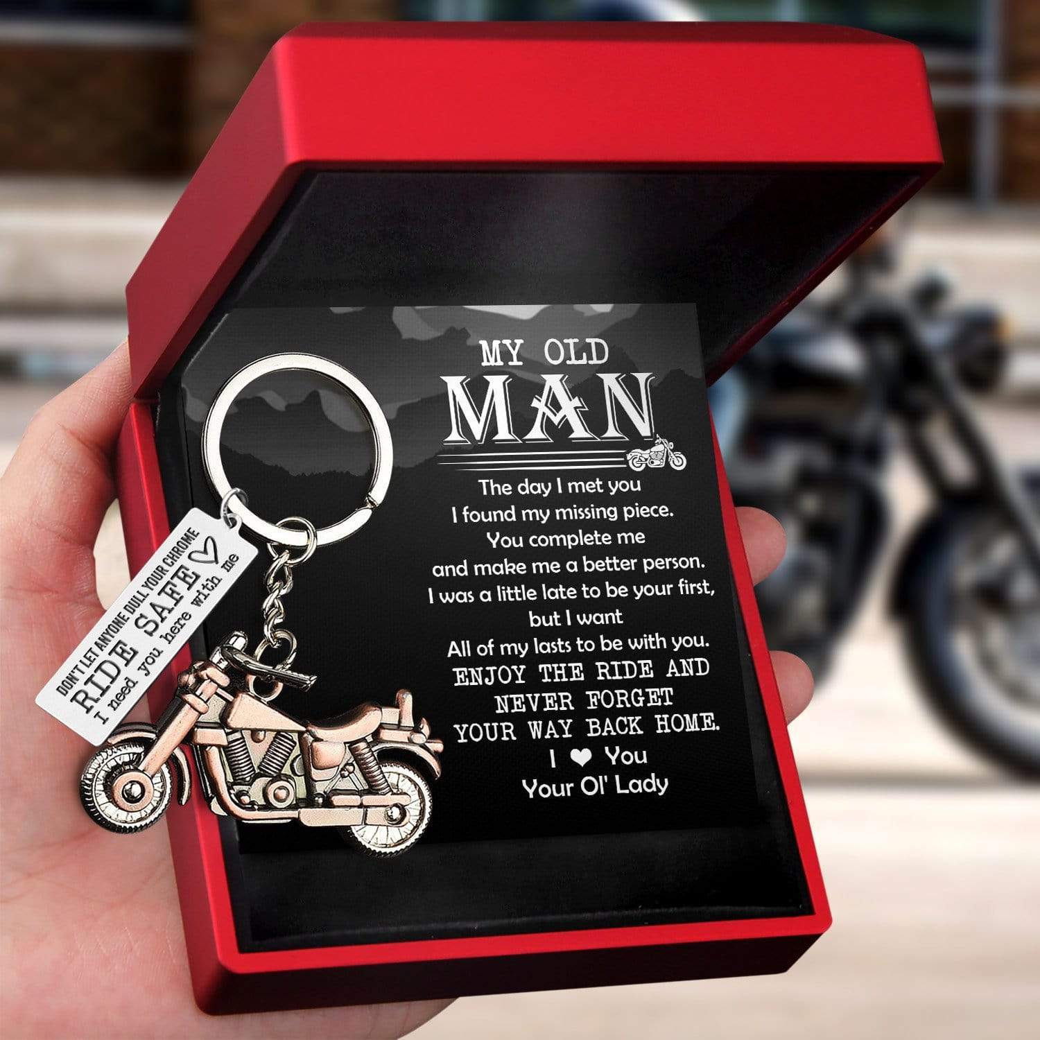 Old-School Motorcycle Keychain - Biker - To My Old Man - I Love You - Gkej26002