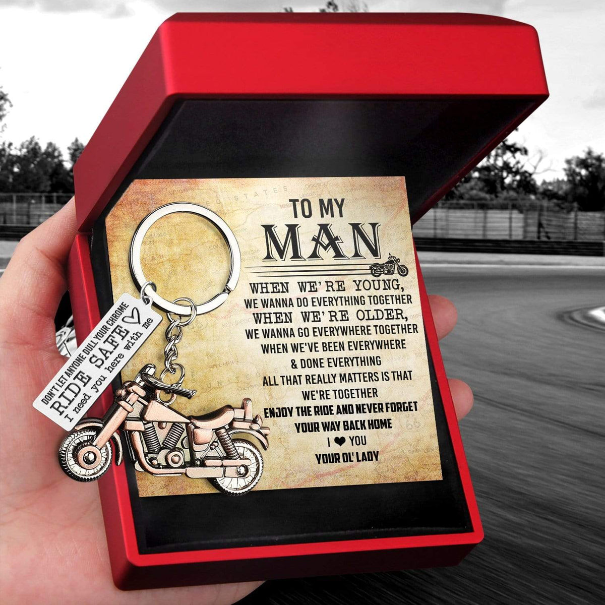 Old-School Motorcycle Keychain - Biker - To My Old Man - I Need You Here With Me - Gkej26006