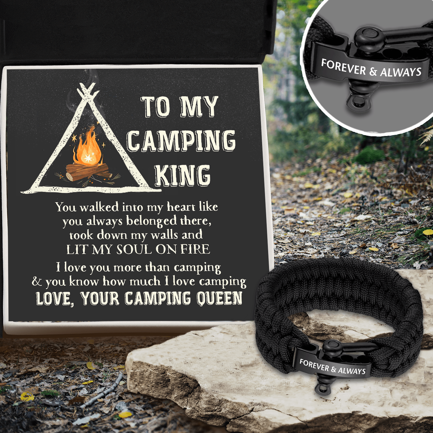 Paracord Rope Bracelet - Camping - To My Camping King - You Walked Into My Heart - Gbxa26018