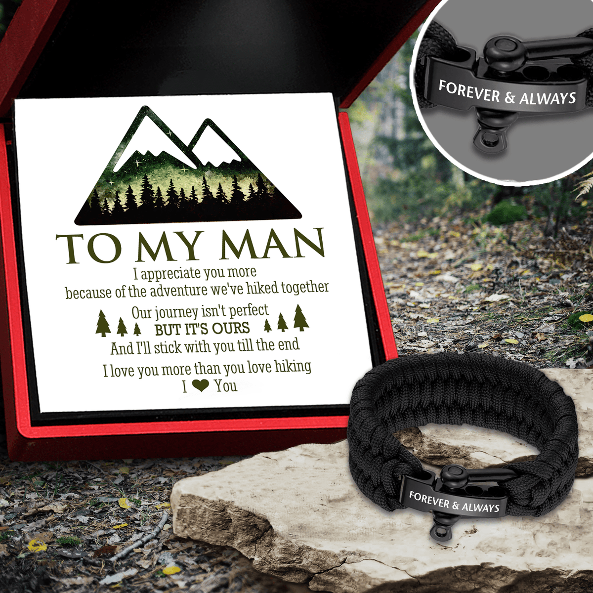 Paracord Rope Bracelet - Hiking - To My Man - I'll Stick With You Till The End - Gbxa26019