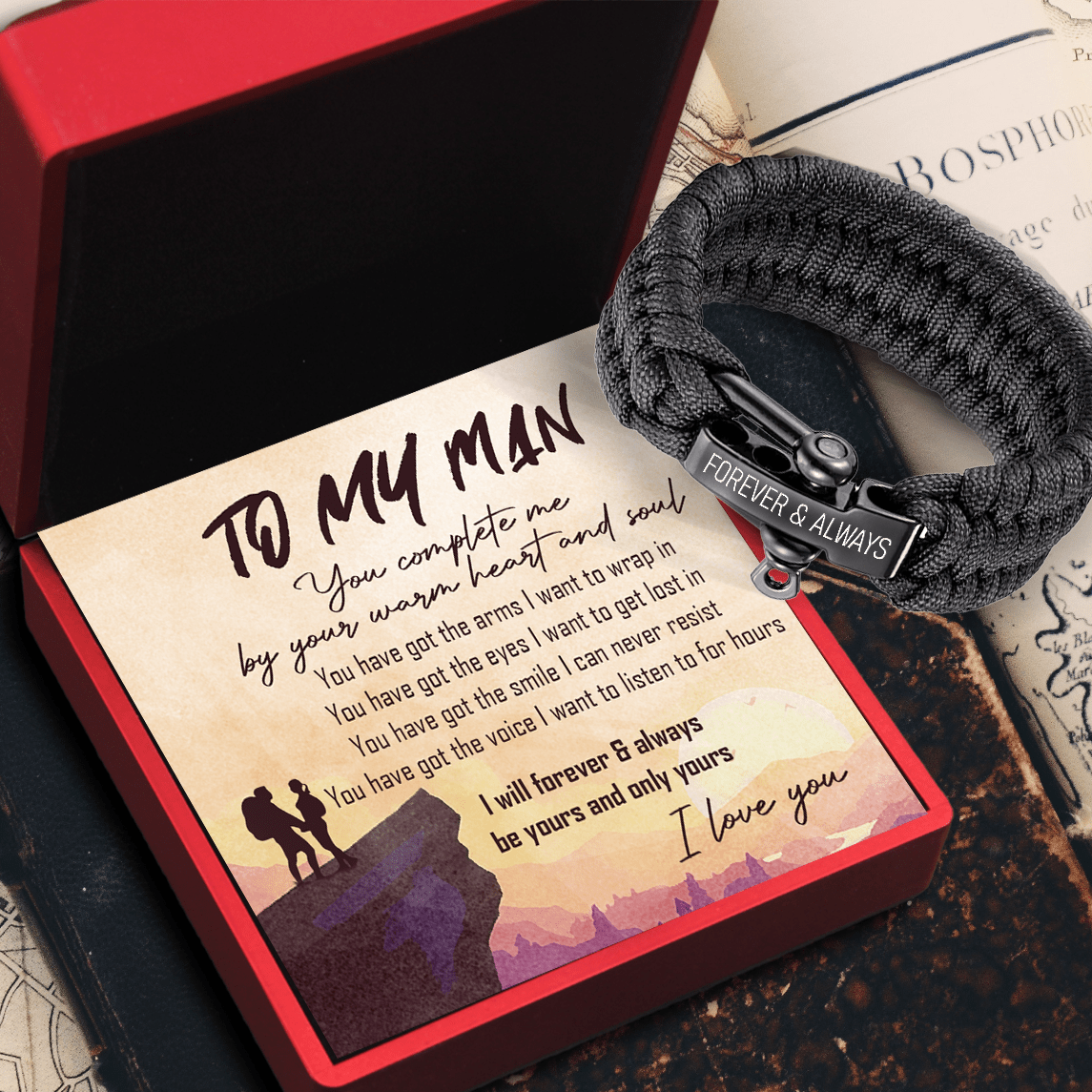 Paracord Rope Bracelet - Hiking - To My Man - You Complete Me By Your Warm Heart And Soul - Gbxa26008