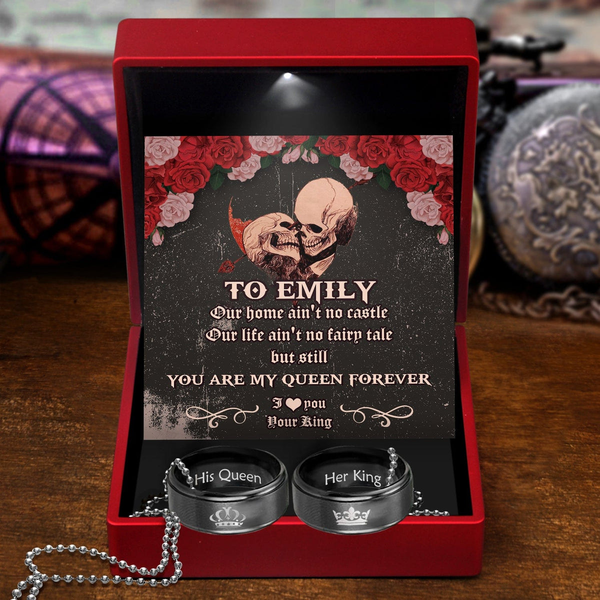 Personalized Couple Pendant Necklaces - Skull & Tattoo - To My Only Queen - You Are My Queen Forever - Gnw13042