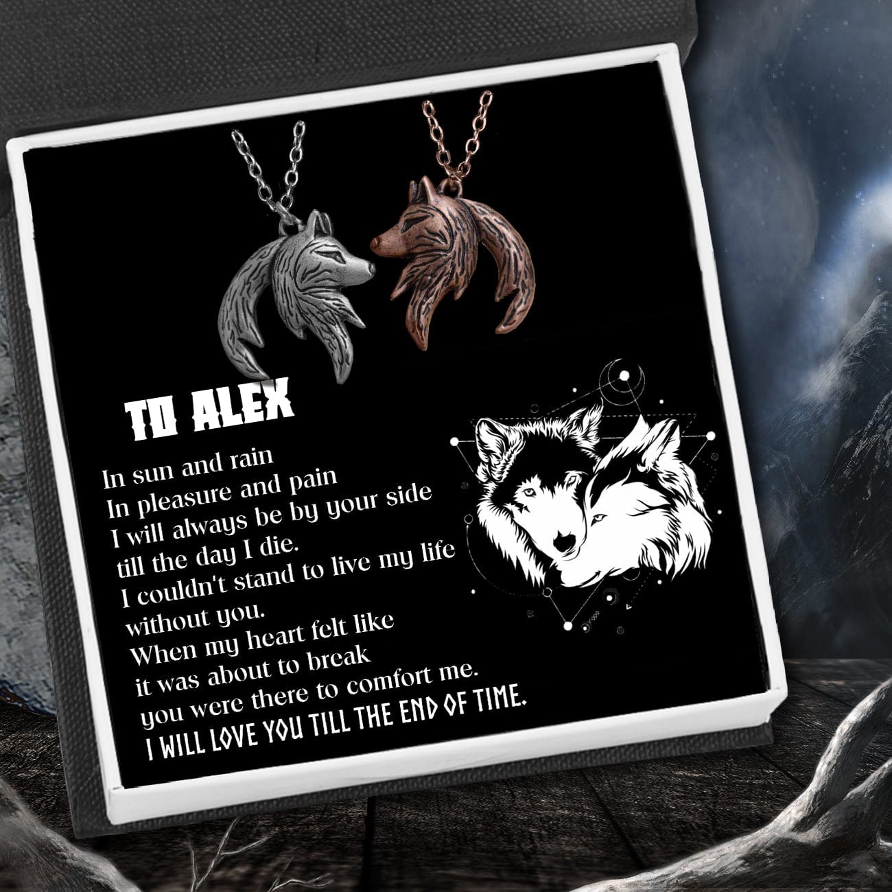 Personalized Couple Wolf Pendant Necklaces - To My Man - I Will Love You Till The End Of Time - Gnbd26001