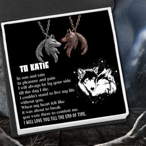 Personalized Couple Wolf Pendant Necklaces - To My Wife - I Will Love You Till The End Of Time - Gnbd15001