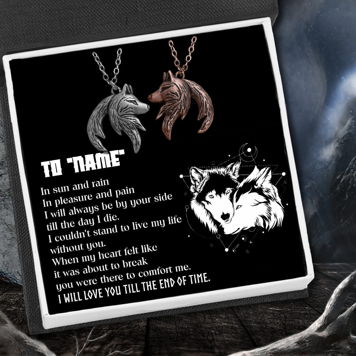 Personalized Couple Wolf Pendant Necklaces - To My Wife - I Will Love You Till The End Of Time - Gnbd15001