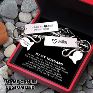 Personalized Fishing Hook Keychain - To My Husband - You Have My Heart, Hook, Line And Sinker - Gku14001