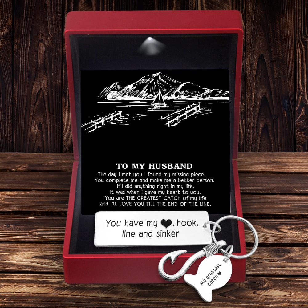 Personalized Fishing Hook Keychain - To My Husband - You Have My Heart, Hook, Line And Sinker - Gku14001