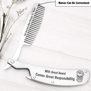 Personalized Folding Comb - Skull & Tattoo - To My Husband - With Great Beard Comes Great Responsibility - Gec14008