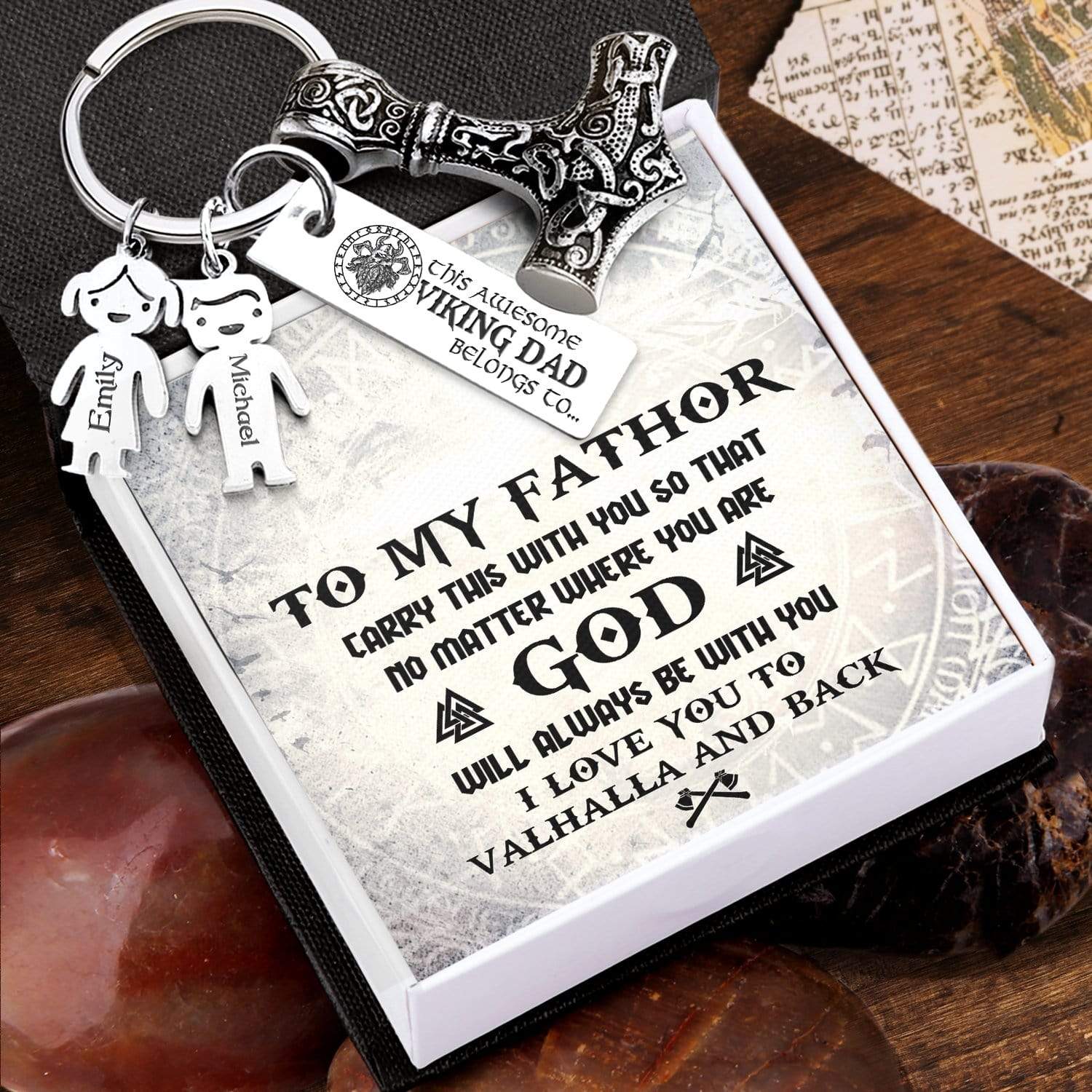 Personalized Kids Names Viking Thor Keychain - Viking - To My Fathor - I Love You To Valhalla & Back - Gkbva18002