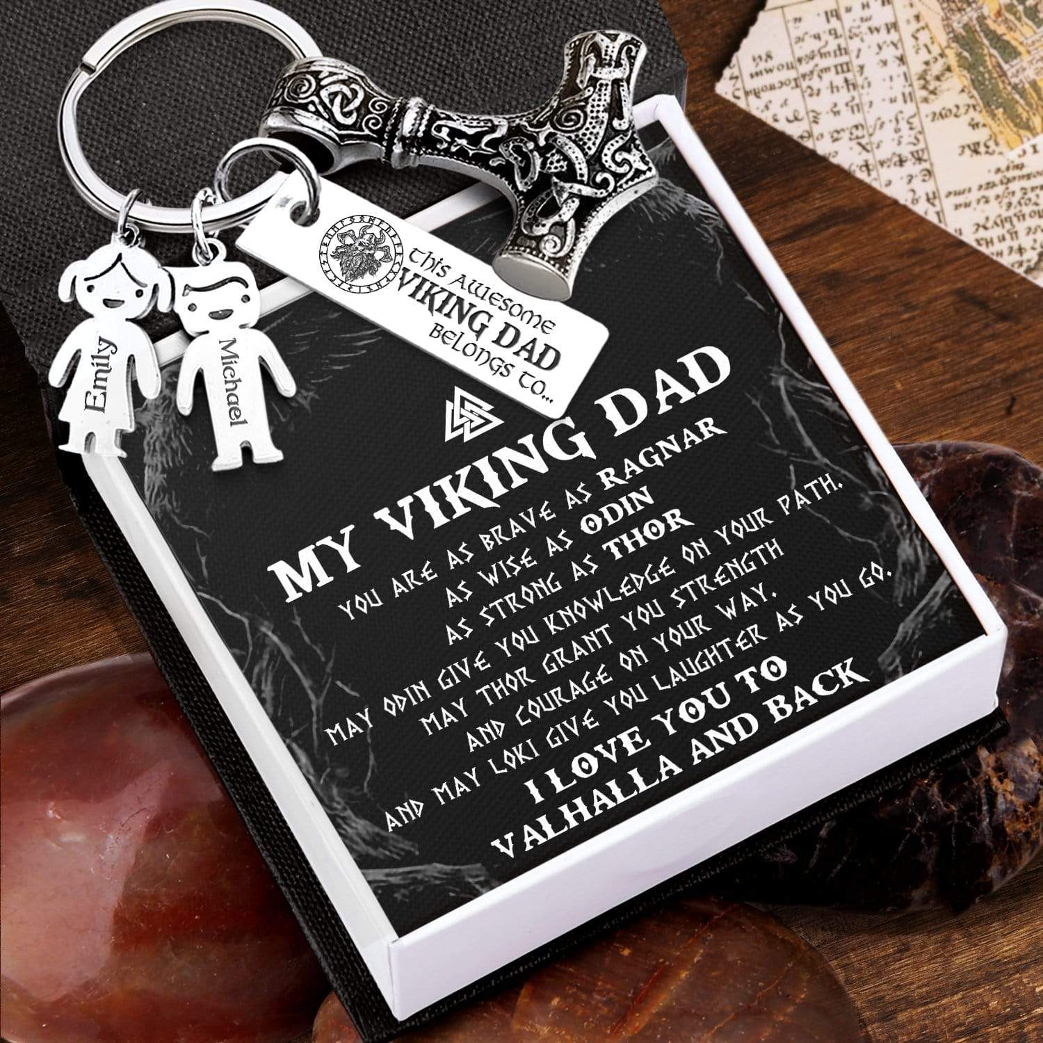 Personalized Kids Names Viking Thor Keychain - Viking - To My Viking Dad - I Love You To Valhalla & Back - Gkbva18001