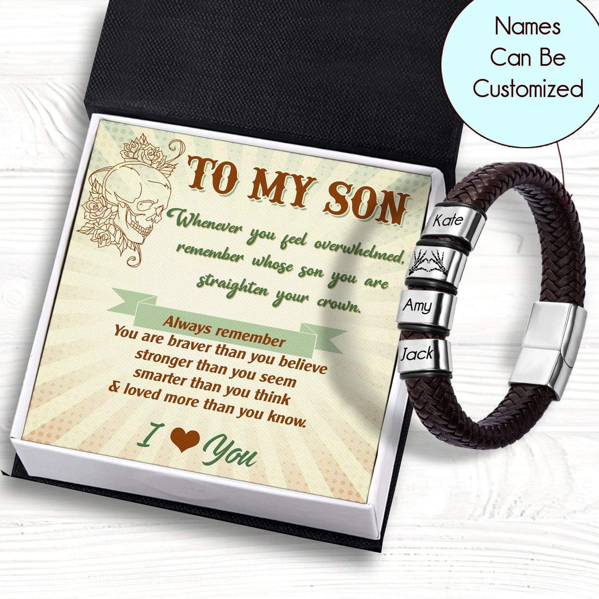 Personalized Leather Bracelet - Skull - To My Son - You Are Braver Than You Believe - Gbzl16015