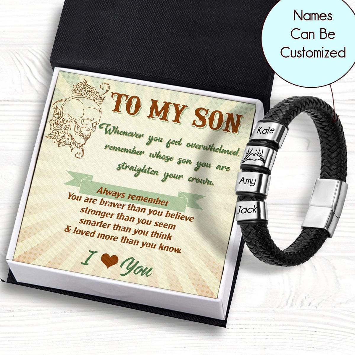 Personalized Leather Bracelet - Skull - To My Son - You Are Braver Than You Believe - Gbzl16015