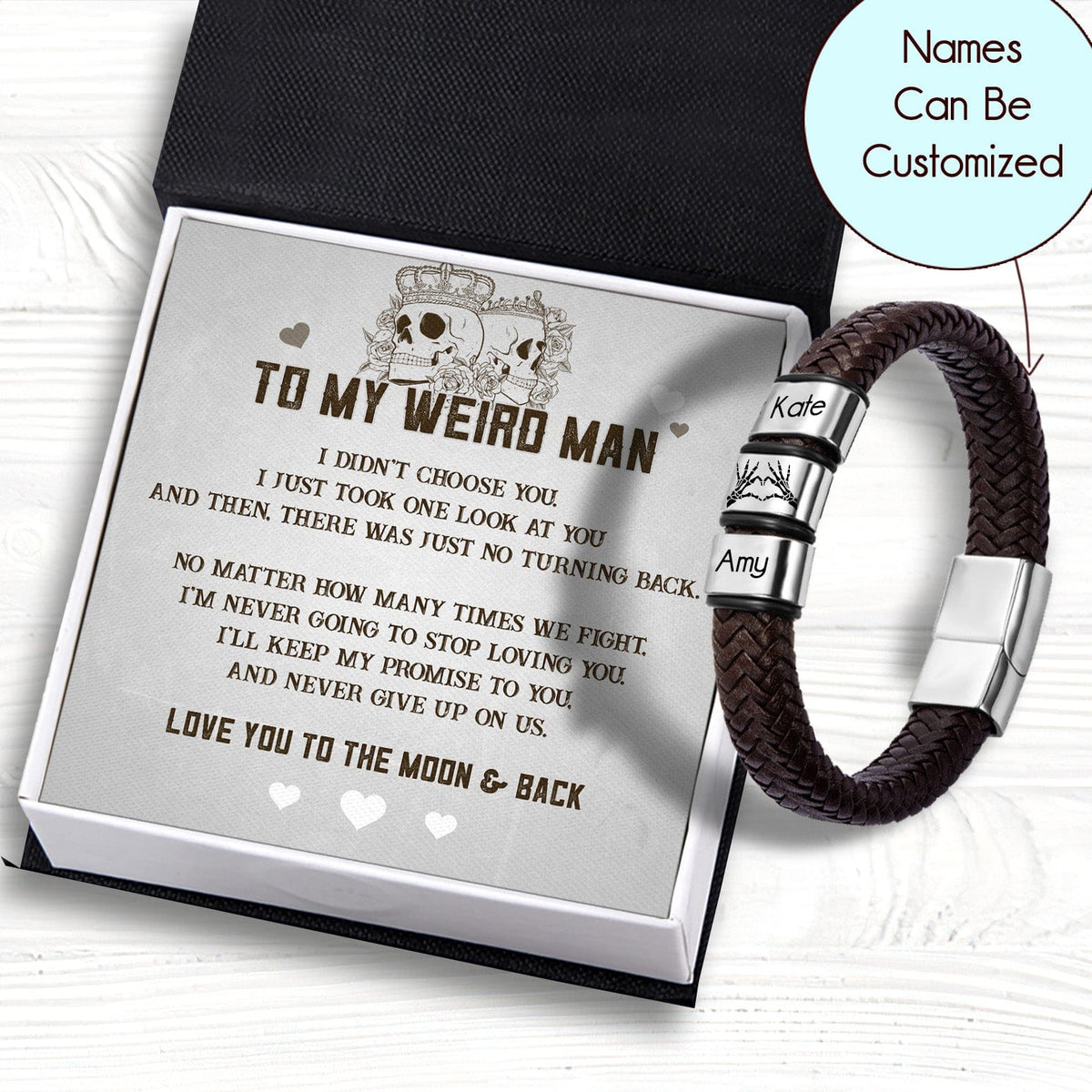 Personalized Leather Bracelet - Skull - To My Weird Man - I'm Never Going To Stop Loving You - Gbzl26021