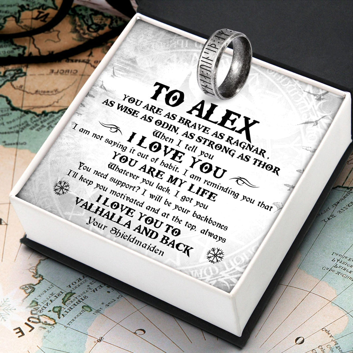 Personalized Rune Ring - Viking - My Viking - I Love You To Valhalla And Back - Gri26015