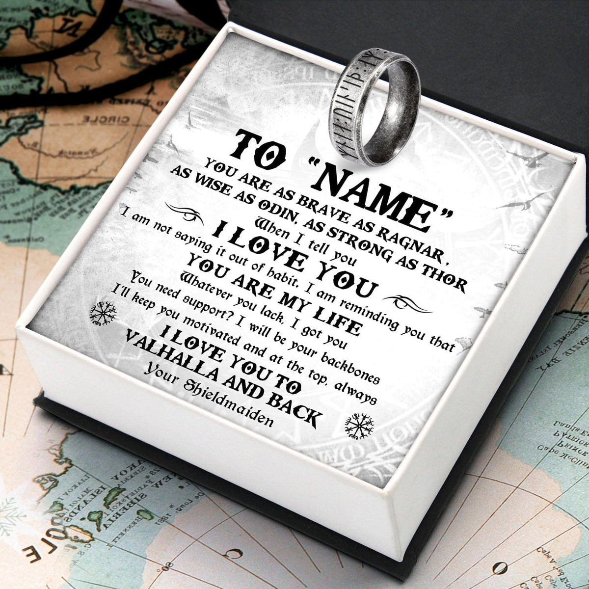 Personalized Rune Ring - Viking - My Viking - I Love You To Valhalla And Back - Gri26015