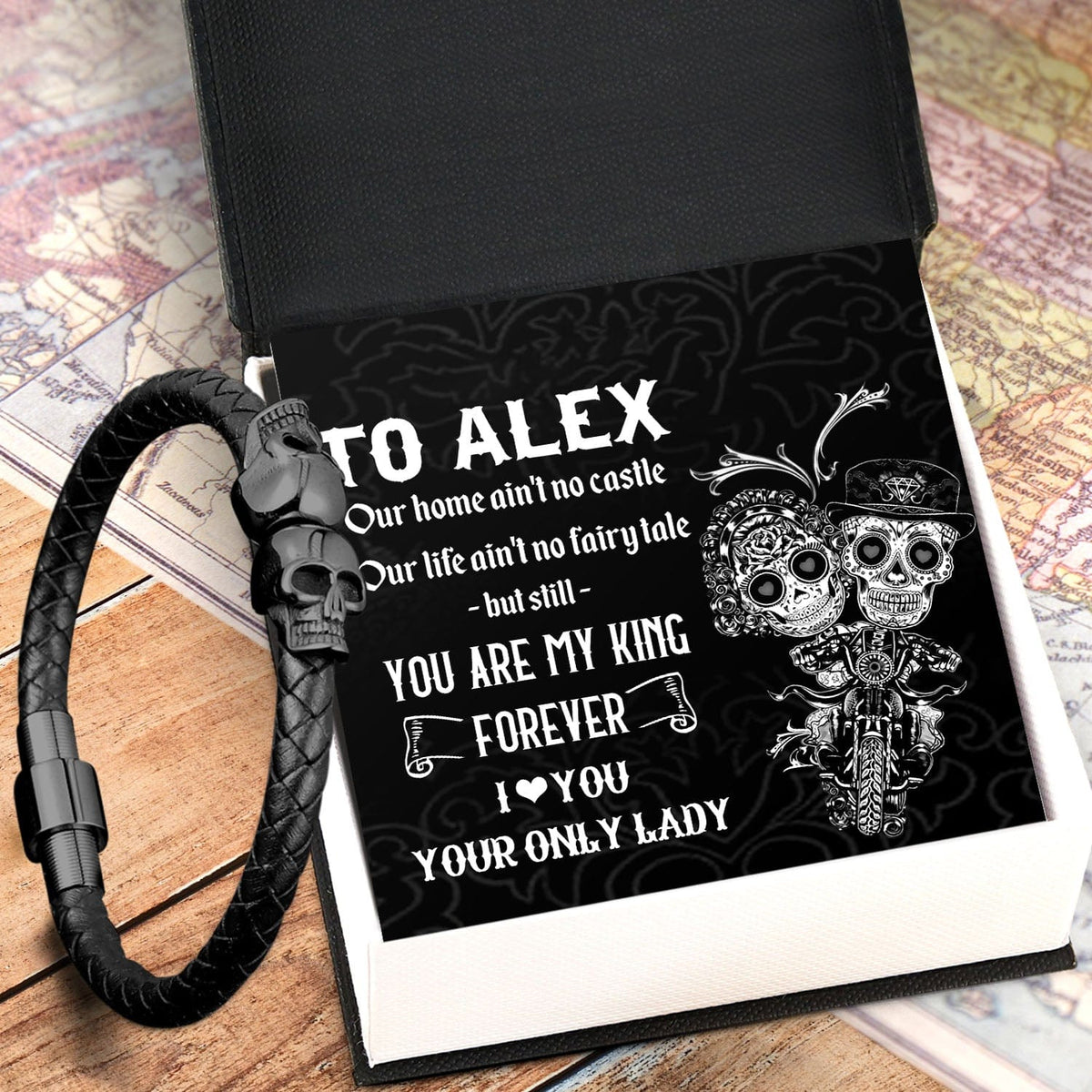 Personalized Skull Cuff Bracelet - Skull - To My Grumpy Old Biker - You Are My King Forever - Gbbh26001