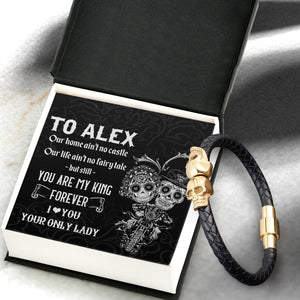 Personalized Skull Cuff Bracelet - Skull - To My Grumpy Old Biker - You Are My King Forever - Gbbh26001