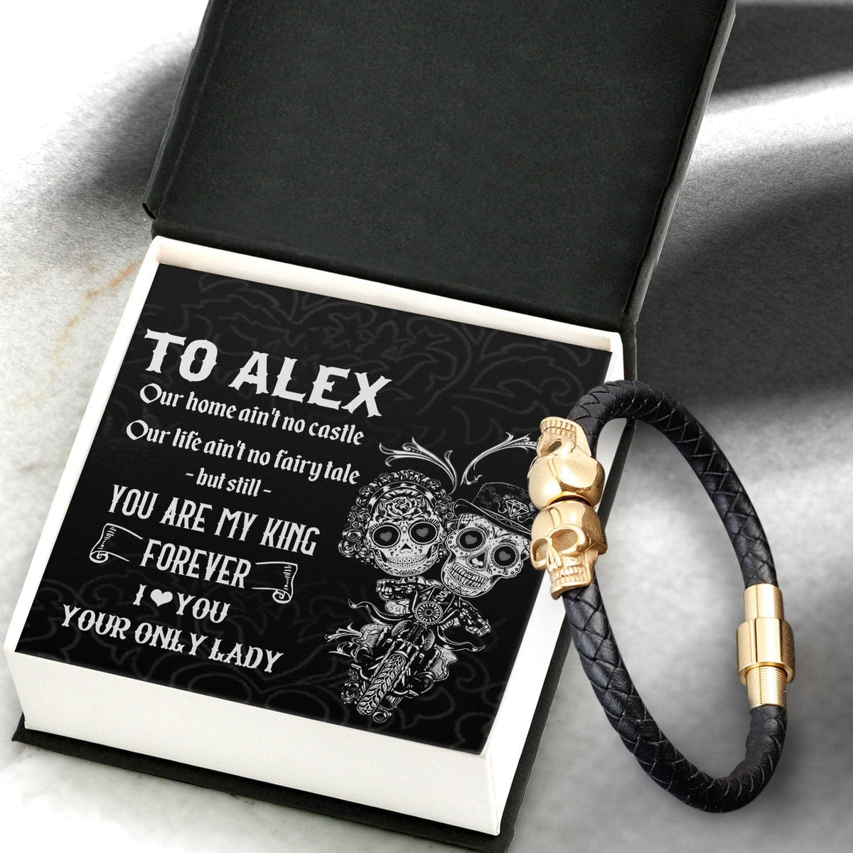 Personalized Skull Cuff Bracelet - Skull - To My Grumpy Old Biker - You Are My King Forever - Gbbh26001