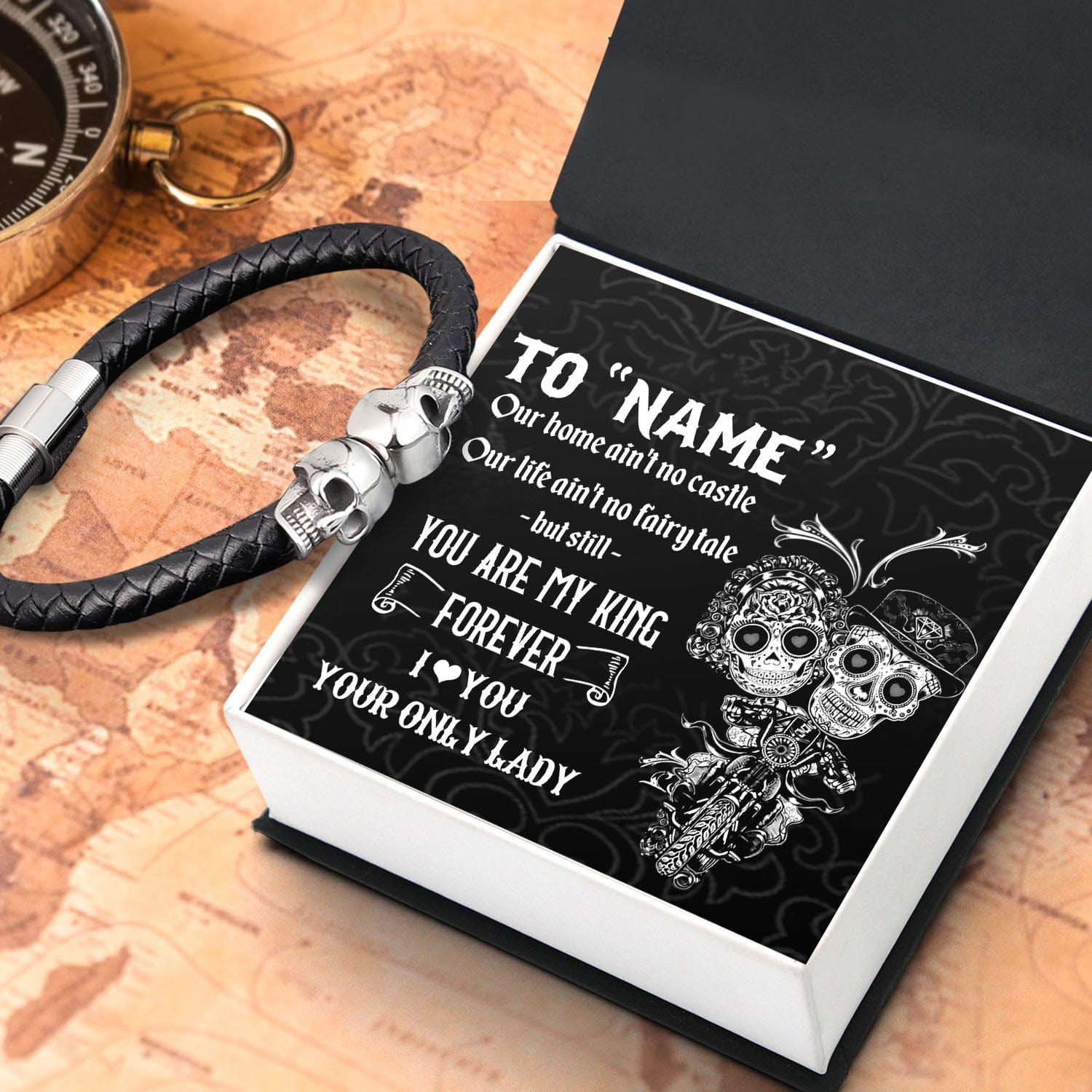 Personalized Skull Cuff Bracelet - Skull - To My Grumpy Old Biker - You Are My King Forever - Gbbh26001