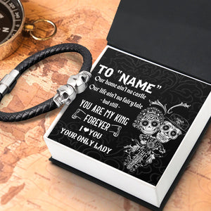Personalized Skull Cuff Bracelet - Skull - To My Grumpy Old Biker - You Are My King Forever - Gbbh26001