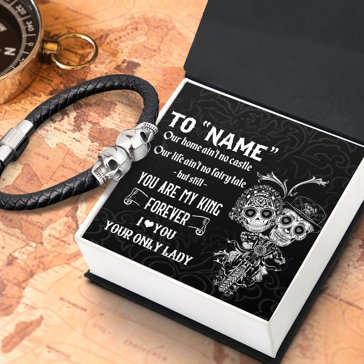 Personalized Skull Cuff Bracelet - Skull - To My Grumpy Old Biker - You Are My King Forever - Gbbh26001