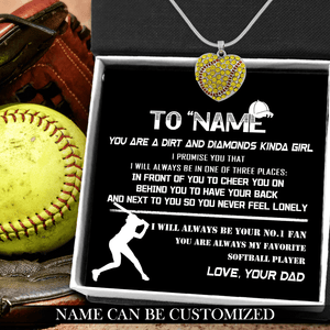 Personalized Softball Heart Necklace -  To My Daughter - From Dad - You Are Dirt And Diamonds Kinda Girl - Gnep17004