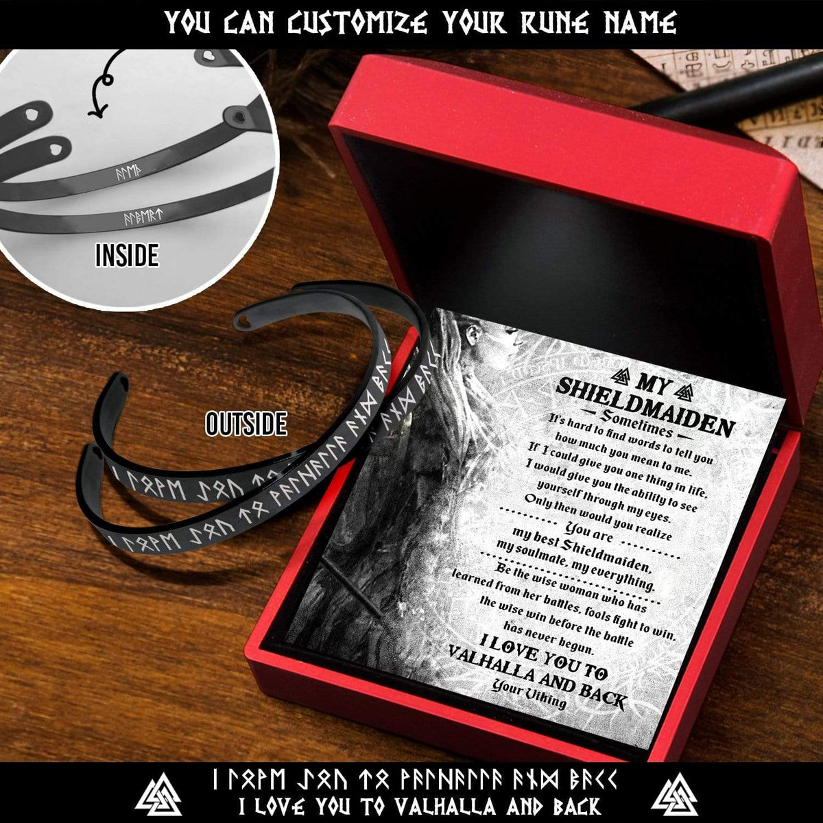 Personalized Viking Rune Couple Bracelets - Viking - To My Shieldmaiden - I Love You To Valhalla And Back - Gbt13029