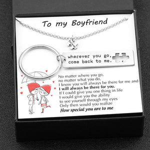 Puzzle Keychain And Necklace Set - To My Boyfriend - No Matter Where You Go - Gnq12001