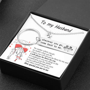 Puzzle Keychain And Necklace Set - To My Husband - No Matter Where You Go - Gnq14001