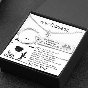 Puzzle Keychain And Necklace Set - To My Husband - Thank You For Standing By My Side - Gnq14005