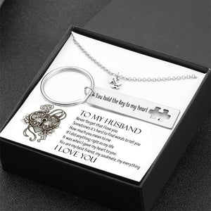 Puzzle Keychain And Necklace Set - To My Husband - You Hold The Key To My Heart - Gnq14003