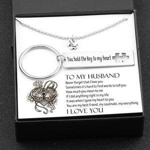 Puzzle Keychain And Necklace Set - To My Husband - You Hold The Key To My Heart - Gnq14003