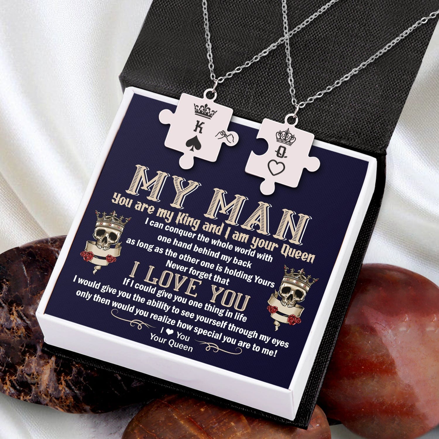 Puzzle Piece Necklace - Skull - My Man - I Love You - Glmb26003