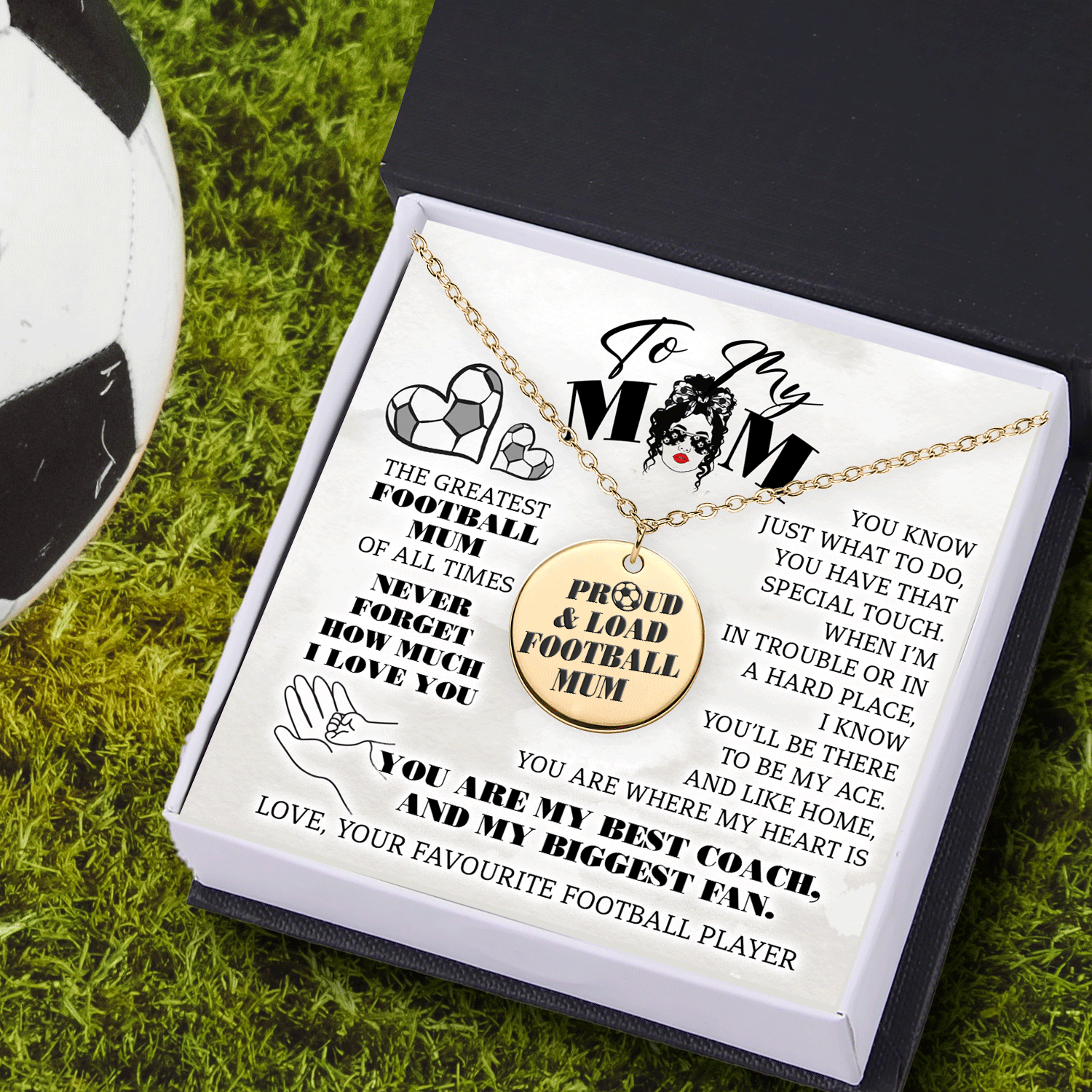Round Necklace - Football - To My Mum - Never Forget How Much I Love You - Gnev19031