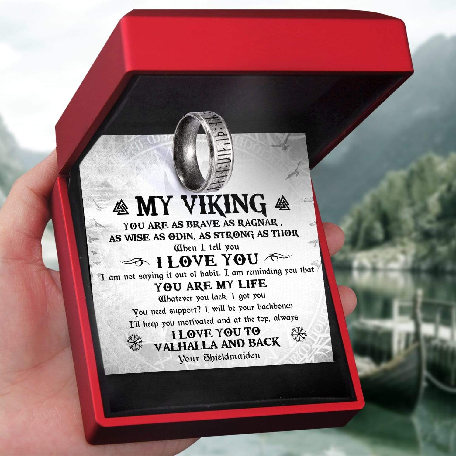 Rune Ring - Viking - My Viking - I Love You To Valhalla And Back - Gri26015