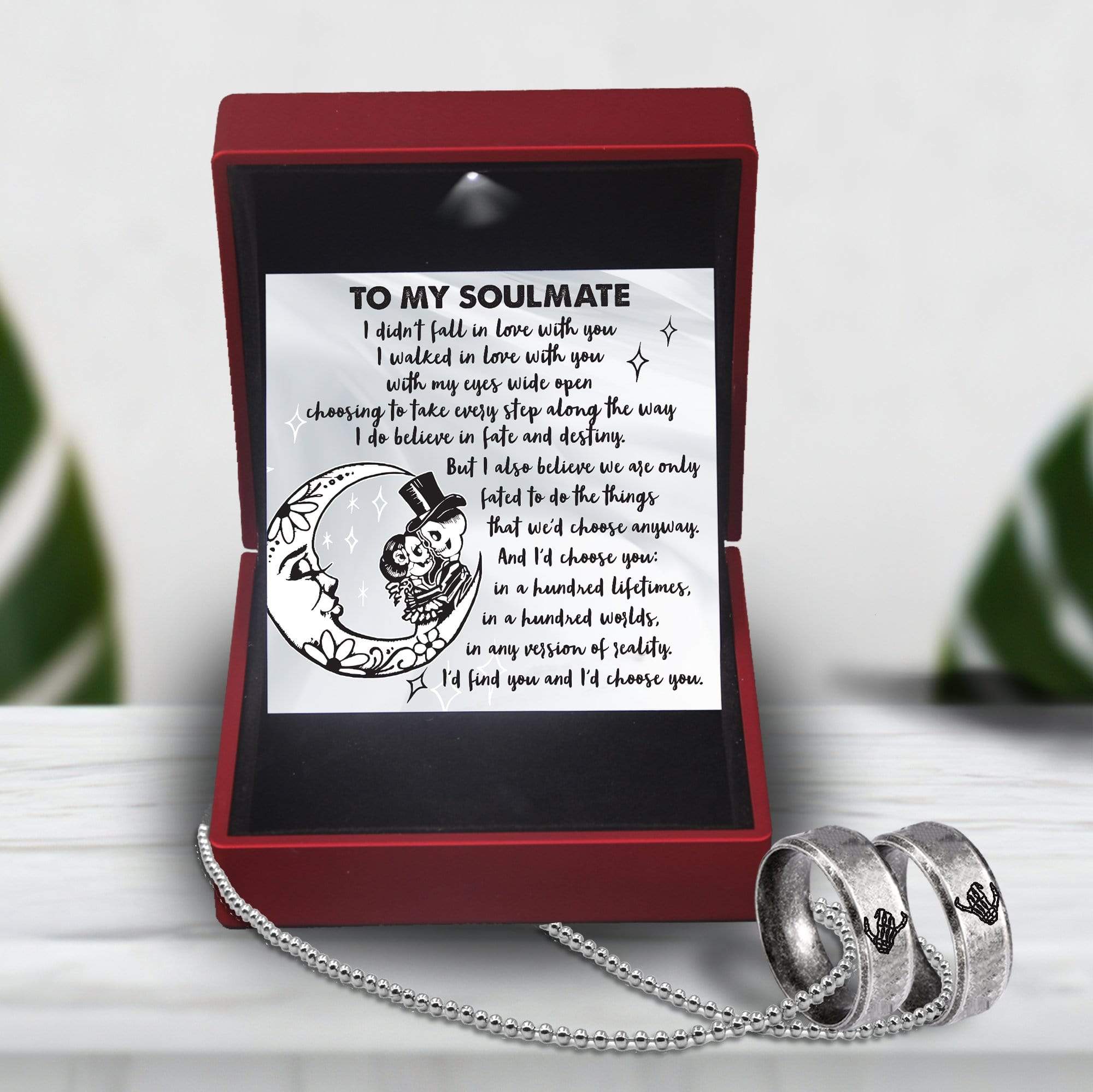 Skeleton Couple Ring Necklaces - Skull & Tatoo - To My Soulmate - I'd Choose You - Gndx26007
