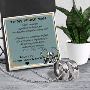 Skeleton Couple Ring Necklaces - Skull & Tatoo - To My Weird Man - Love You To The Moon & Back - Gndx26019