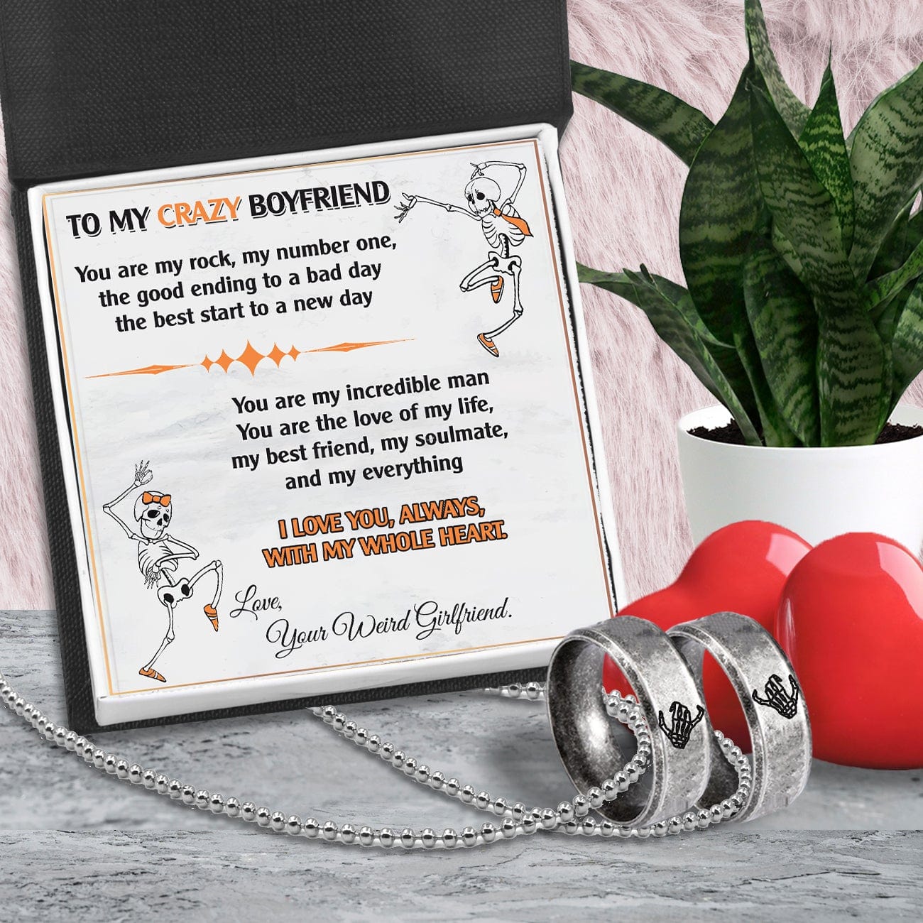 Skeleton Couple Ring Necklaces - Skull - To My Crazy Boyfriend - You Are The Love Of My Life - Gndx12002