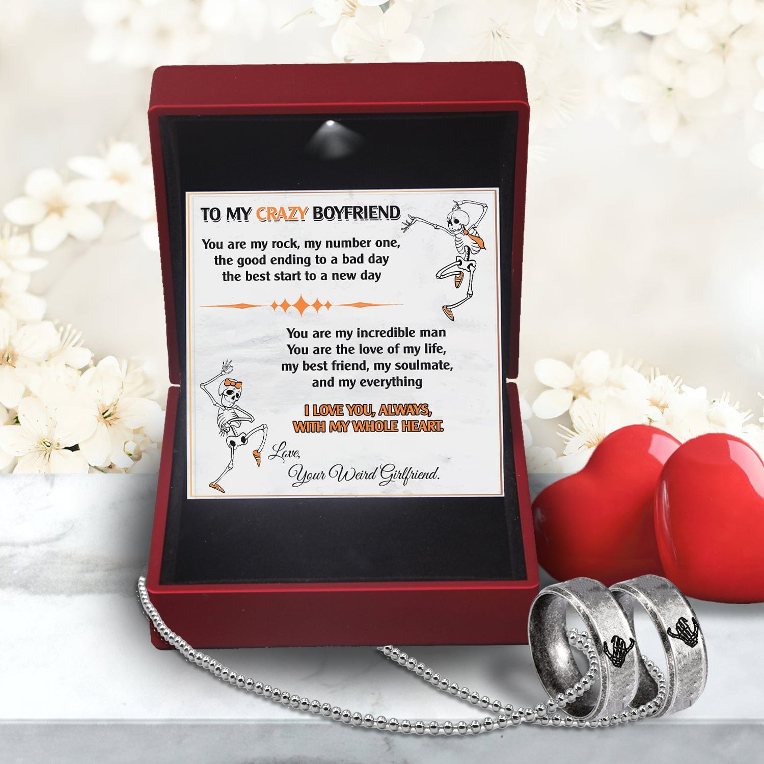 Skeleton Couple Ring Necklaces - Skull - To My Crazy Boyfriend - You Are The Love Of My Life - Gndx12002