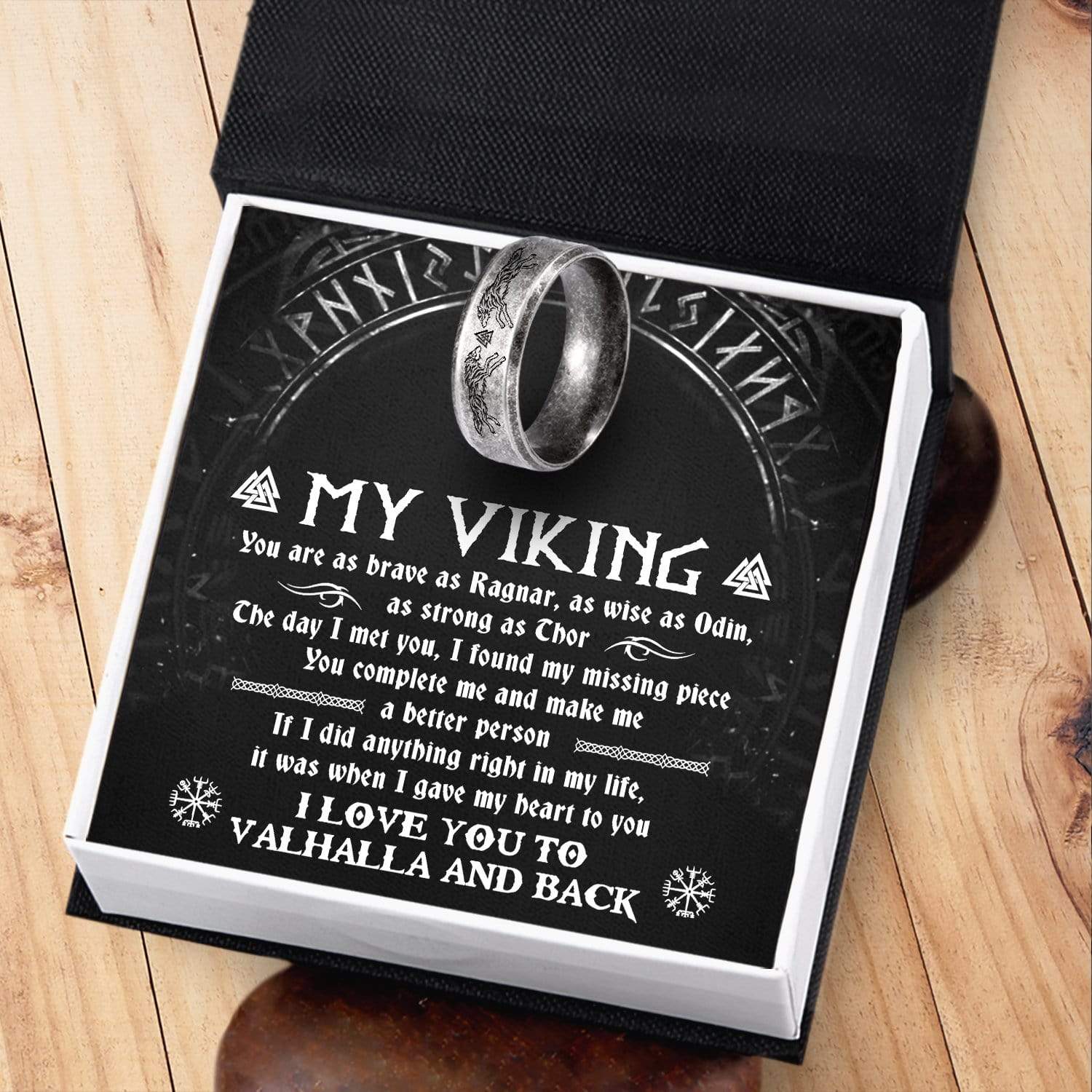 Skoll & Hati Rune Ring - My Viking - I Love You To Valhalla And Back - Grk26003