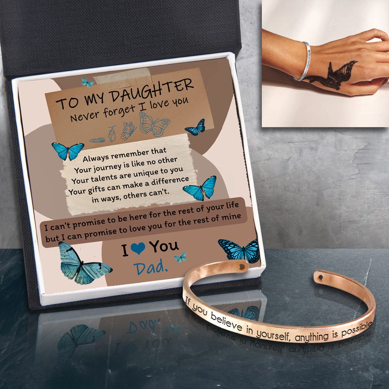 Skull Bracelet - Butterfly - From Dad - To My Daughter - I Love You - Gbzf17017