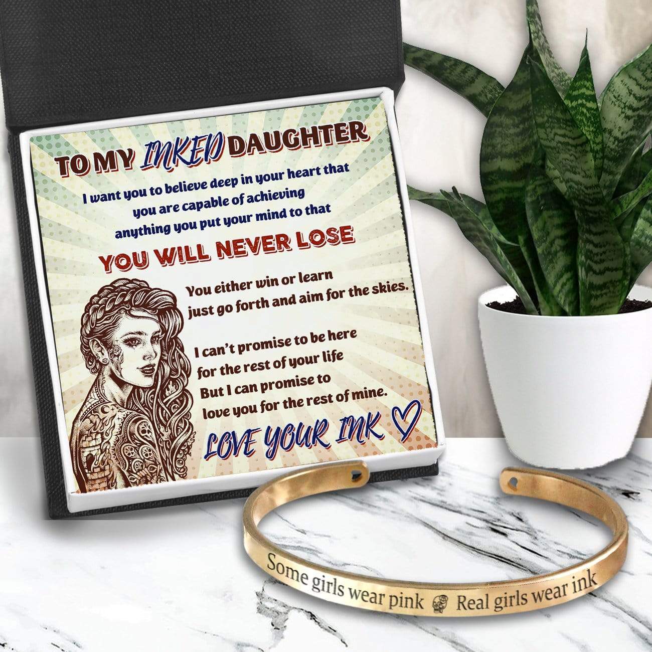 Skull Bracelet - Tattooed - To My Inked Daughter - You Are Capable Of Achieving Anything  - Gbzf17011